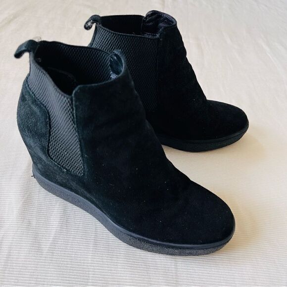 Aquatalia Womens Ankle Booties Leather Suede Wedge Chelsea Black Italy Chelsea 8 - Picture 1 of 6